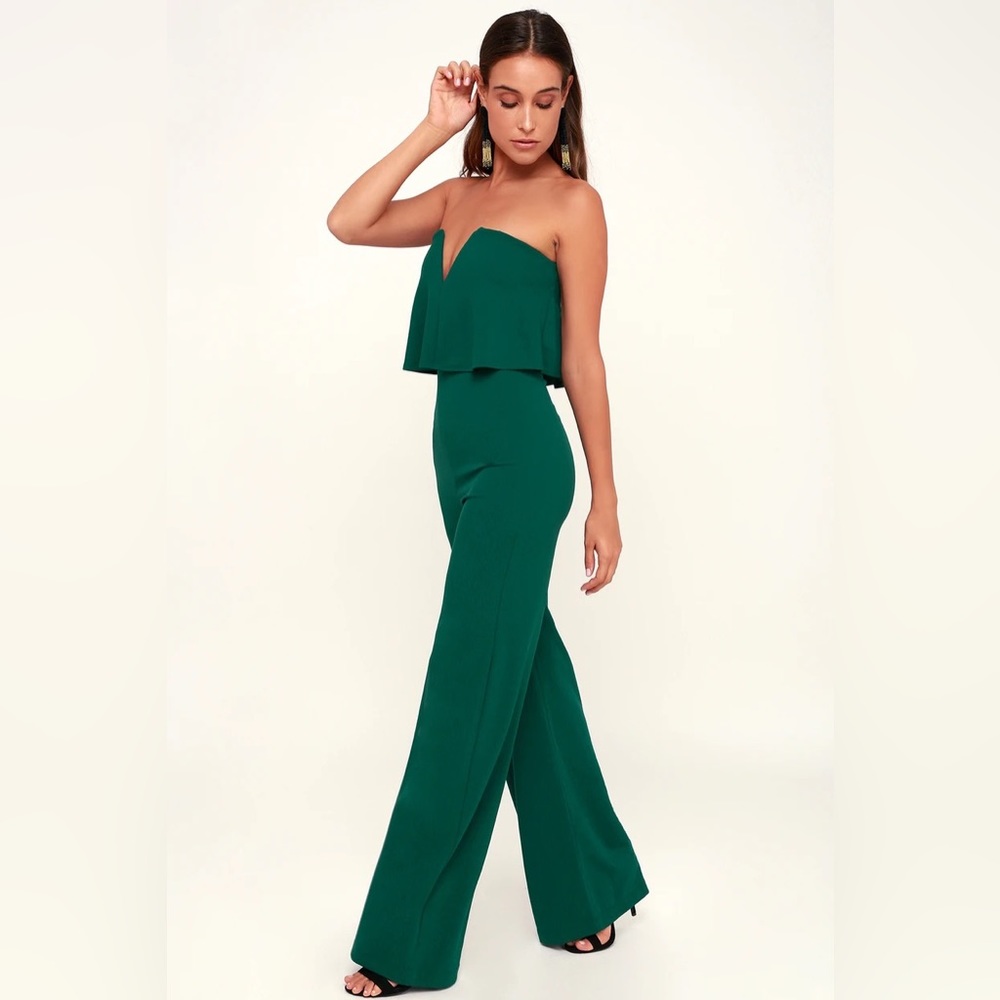 Lulu’s Power of Love Emerald Green Strapless Jumpsuit NWT Size XL